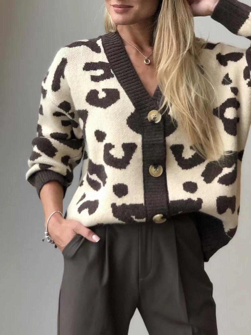 Zara Leopard Print Loose Knit Cardigan